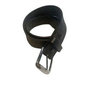 Black Leather Belt Silver Buckle Snap Closure Interchangeable Strap Mens Womens
